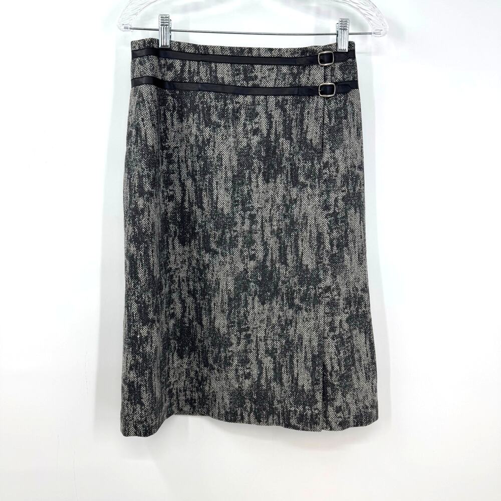 Vintage Yansi Fugel Wool Cashmere Skirt 4 Gray Black Old Money Career Goth Moto